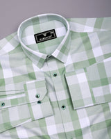 Canxa Green With White Waffle Dobby Check Shirt
