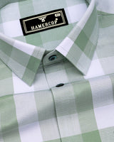 Canxa Green With White Waffle Dobby Check Shirt