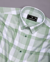 Canxa Green With White Waffle Dobby Check Shirt