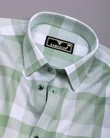 Canxa Green With White Waffle Dobby Check Shirt