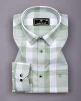 Canxa Green With White Waffle Dobby Check Shirt