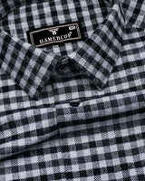 Black With Gray Plaid Flannel Brushed Check Cotton Shirt