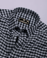 Black With Gray Plaid Flannel Brushed Check Cotton Shirt