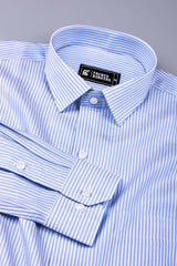 White with blue twill texture stripe cotton shirt