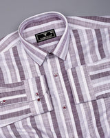 Brunoy Burgundy With Gray Dobby Stripe Cotton Shirt