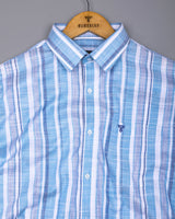 Sinery Blue With White Dobby Stripe Cotton Shirt