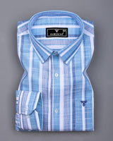 Sinery Blue With White Dobby Stripe Cotton Shirt