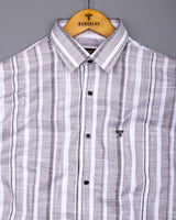 Sinery Gray With White Dobby Stripe Cotton Shirt