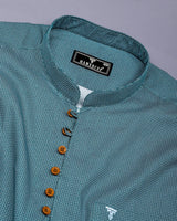 Ozgon Peacock Blue With White Printed Cotton Shirt Style Kurta