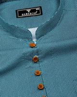 Ozgon Peacock Blue With White Printed Cotton Shirt Style Kurta