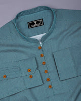 Ozgon Peacock Blue With White Printed Cotton Shirt Style Kurta