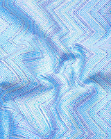 TamTam Blue With Green Zigzag Printed Cotton Shirt Style Kurta