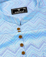 TamTam Blue With Green Zigzag Printed Cotton Shirt Style Kurta