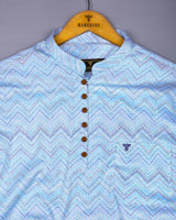 TamTam Blue With Green Zigzag Printed Cotton Shirt Style Kurta