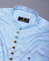 TamTam Blue With Green Zigzag Printed Cotton Shirt Style Kurta