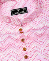 TamTam Pink With Yellow Zigzag Printed Cotton Shirt Style Kurta