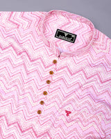 TamTam Pink With Yellow Zigzag Printed Cotton Shirt Style Kurta