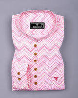 TamTam Pink With Yellow Zigzag Printed Cotton Shirt Style Kurta