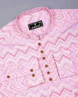 TamTam Pink With Yellow Zigzag Printed Cotton Shirt Style Kurta