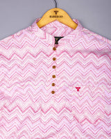 TamTam Pink With Yellow Zigzag Printed Cotton Shirt Style Kurta