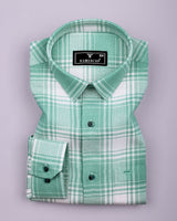 Mongar Green With White Dobby Check Cotton Shirt