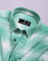 Mongar Green With White Dobby Check Cotton Shirt