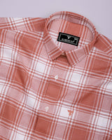 Mongar Peach With White Dobby Check Cotton Shirt