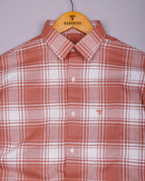 Mongar Peach With White Dobby Check Cotton Shirt