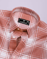 Mongar Peach With White Dobby Check Cotton Shirt