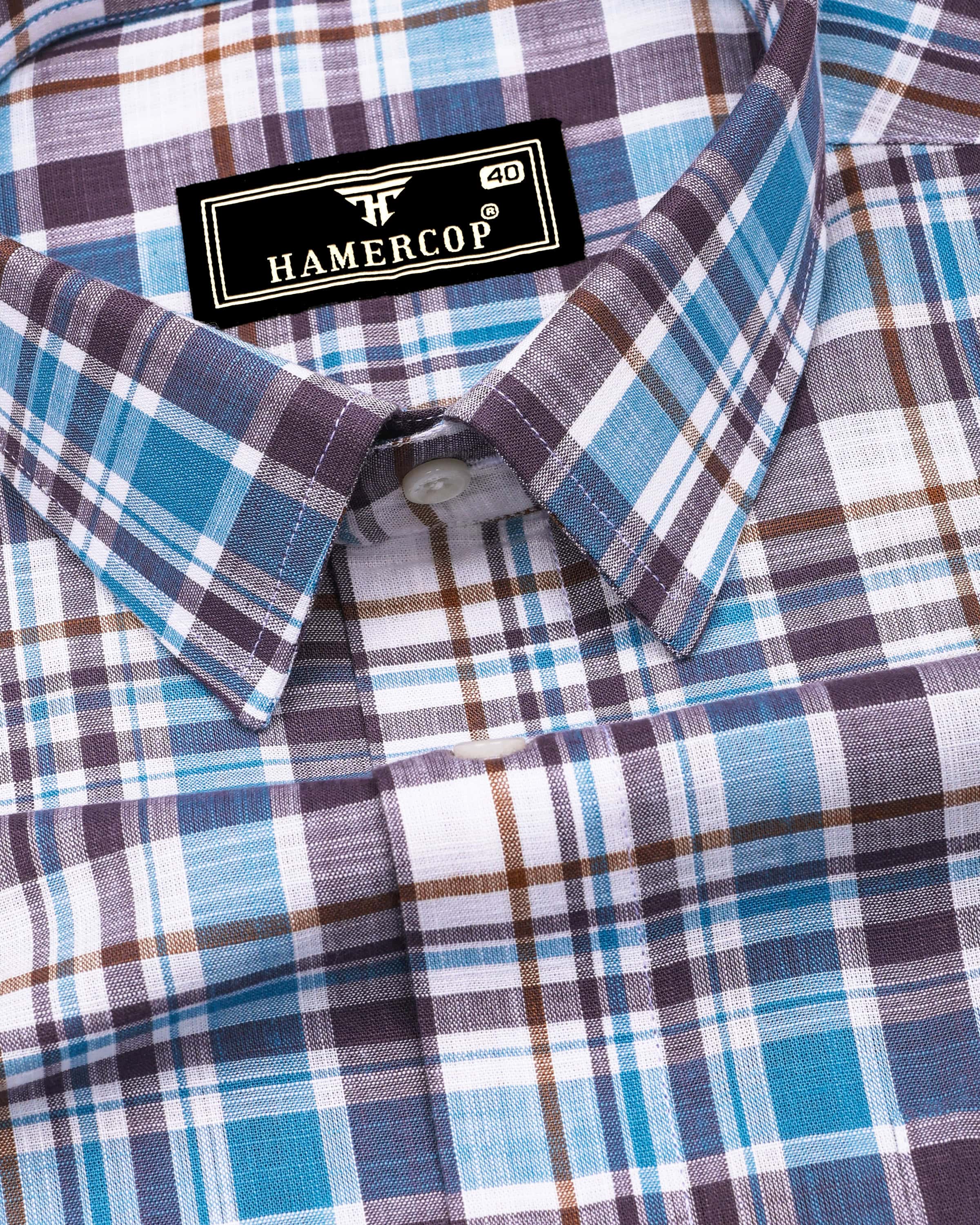 Monar Blue Multicolor Check Linen Cotton Formal Men's Shirt – Hamercop