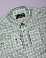 Velis Green With White Check Linen Cotton Formal Shirt