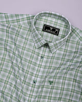 Velis Green With White Check Linen Cotton Formal Shirt