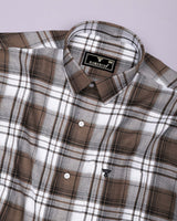 Drizzle Brown With White Check Dobby Cotton Shirt