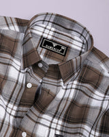 Drizzle Brown With White Check Dobby Cotton Shirt