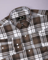 Drizzle Brown With White Check Dobby Cotton Shirt