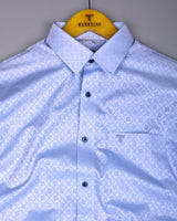 Glacier Blue With White Jacquard Cotton Shirt