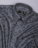 Thor Gray With Black Jacquard Textured Cotton Shirt