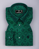 Thor Green With Black Jacquard Textured Cotton Shirt