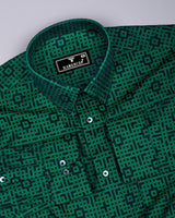 Thor Green With Black Jacquard Textured Cotton Shirt