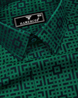 Thor Green With Black Jacquard Textured Cotton Shirt