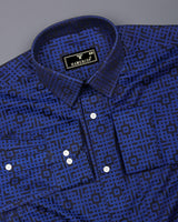 Thor Blue With Black Jacquard Textured Cotton Shirt