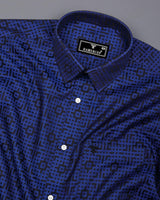 Thor Blue With Black Jacquard Textured Cotton Shirt