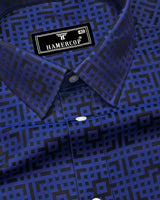 Thor Blue With Black Jacquard Textured Cotton Shirt
