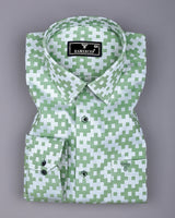 Tropysm Green With White Jacquard Cotton Shirt