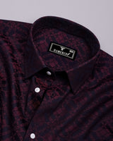 Topeka Maroon With Black Jacquard Textured Cotton Shirt