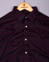 Topeka Maroon With Black Jacquard Textured Cotton Shirt