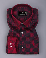 Lewis Maroon Jacquard Textured Designer Cotton Shirt