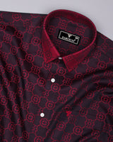 Lewis Maroon Jacquard Textured Designer Cotton Shirt