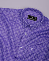 Orchid Purple With White Jacquard Textured Cotton Shirt