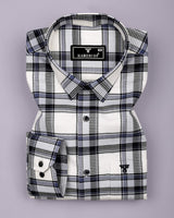 Logten White With Blue Waffle Check Dobby Cotton Shirt